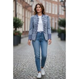 Blue Velvet Women's Denim Military Style Jacket Distressed Buttons Size S